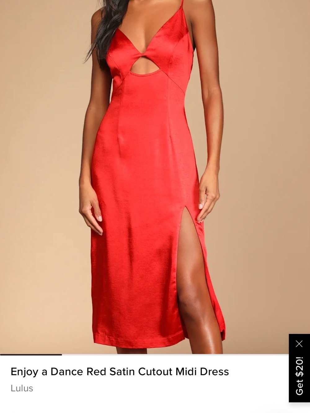 Lulu's Red Satin Cutout Slip Midi Dress with Side Slit